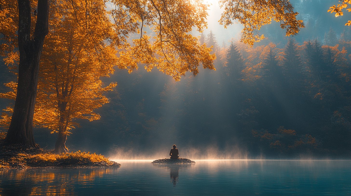 Self-reflection by a tranquil lake.