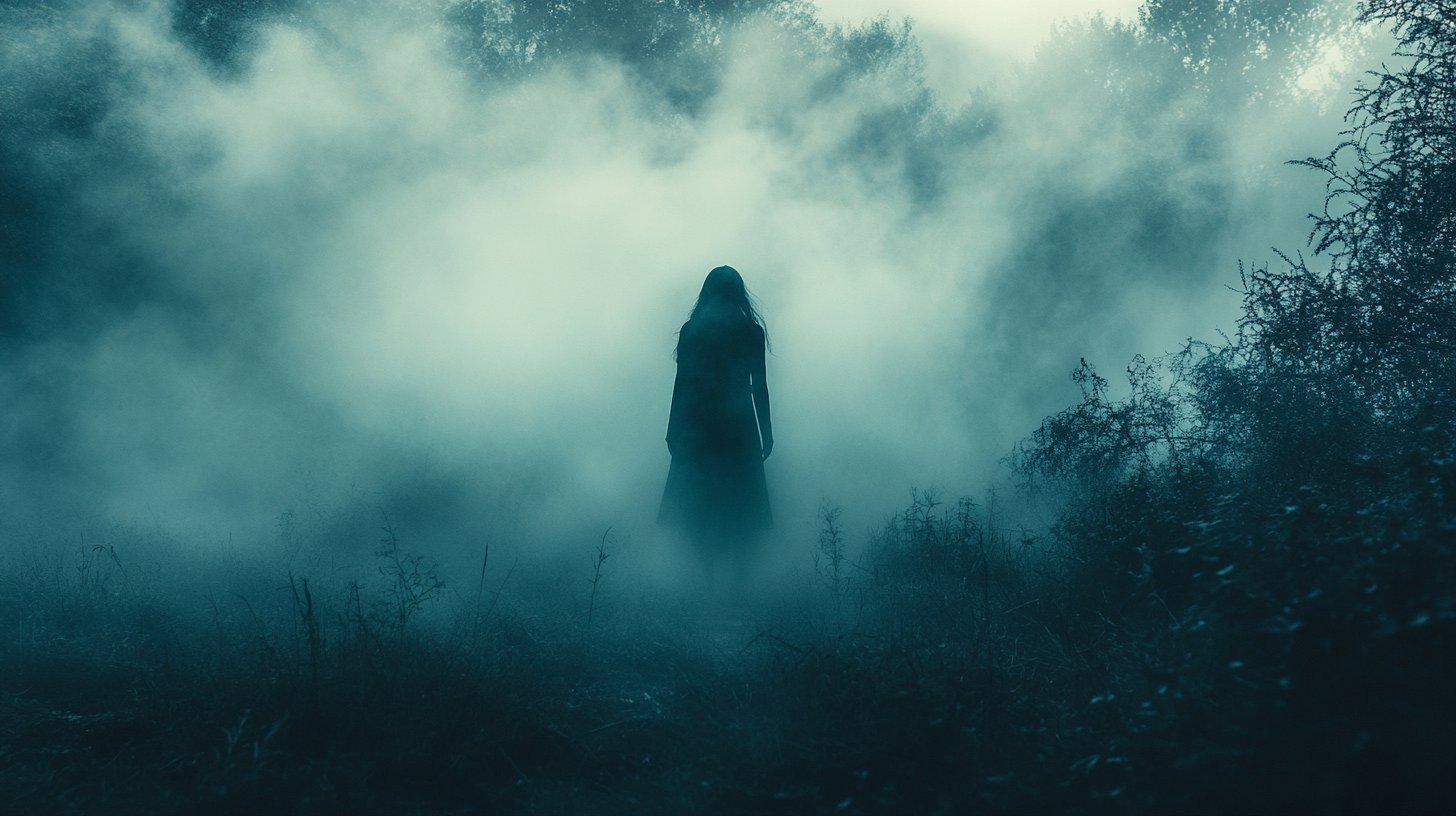 Eine einsame Gestalt im nebligen Wald repräsentiert Einsamkeit und Misskommunikation.