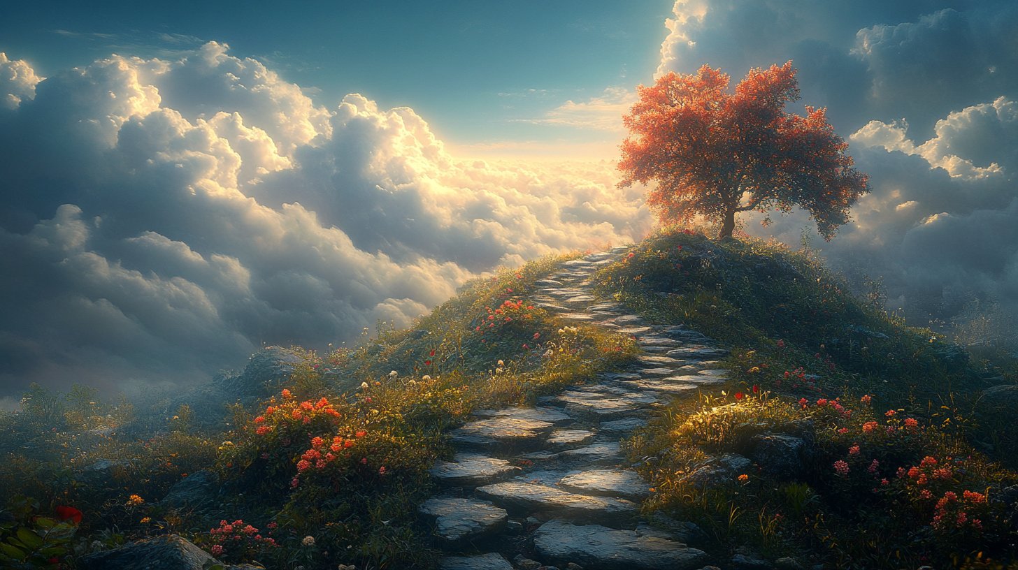 Ein illusionärer Pfad teilt sich in zwei Richtungen, symbolisiert unrealistische Erwartungen.