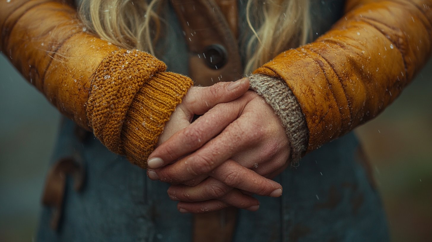 Ein Paar Hände, die sanft miteinander verwoben sind.