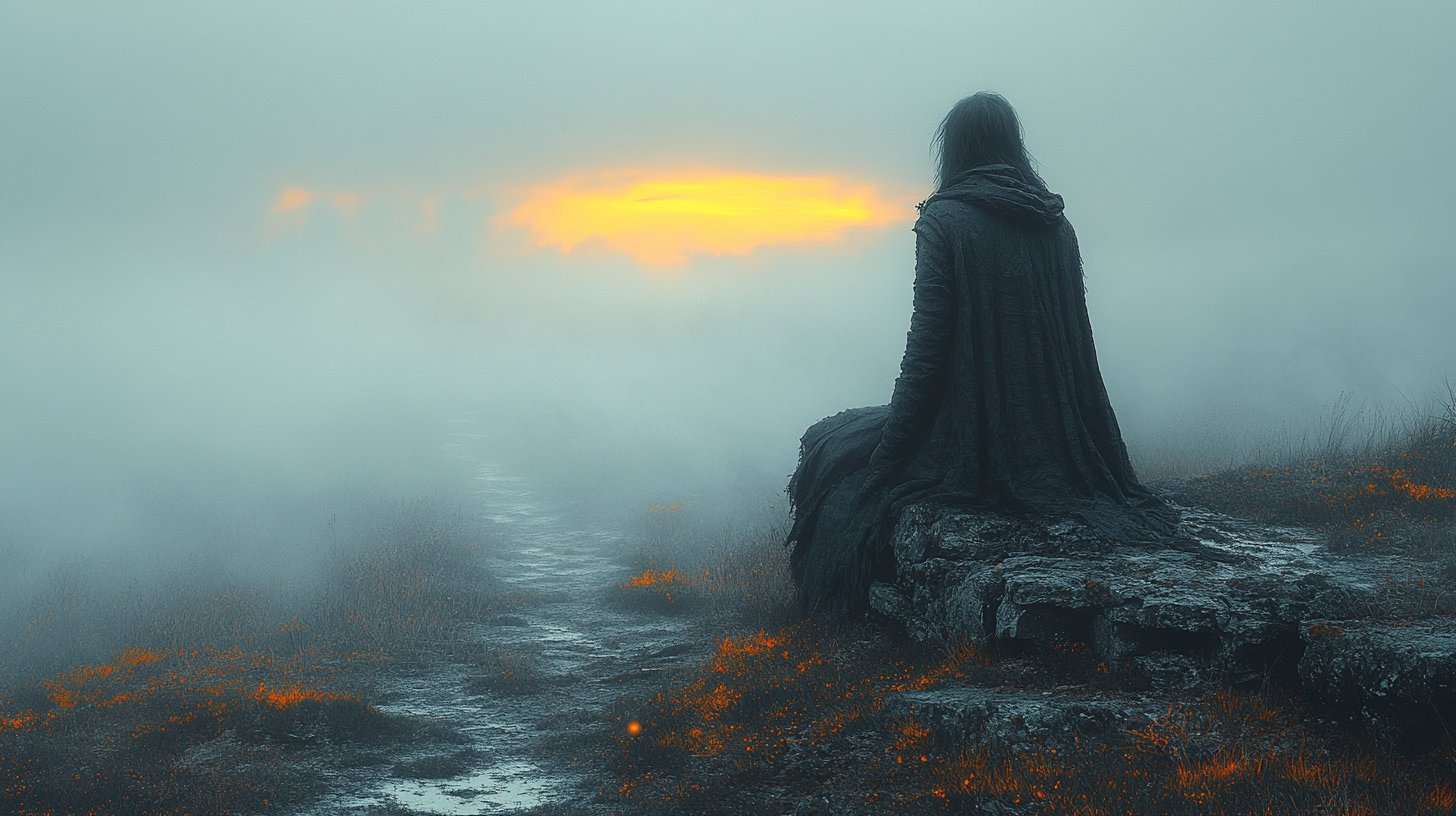 Regard sur l'inconnu : Un chemin plein d'espoir à l'aube.