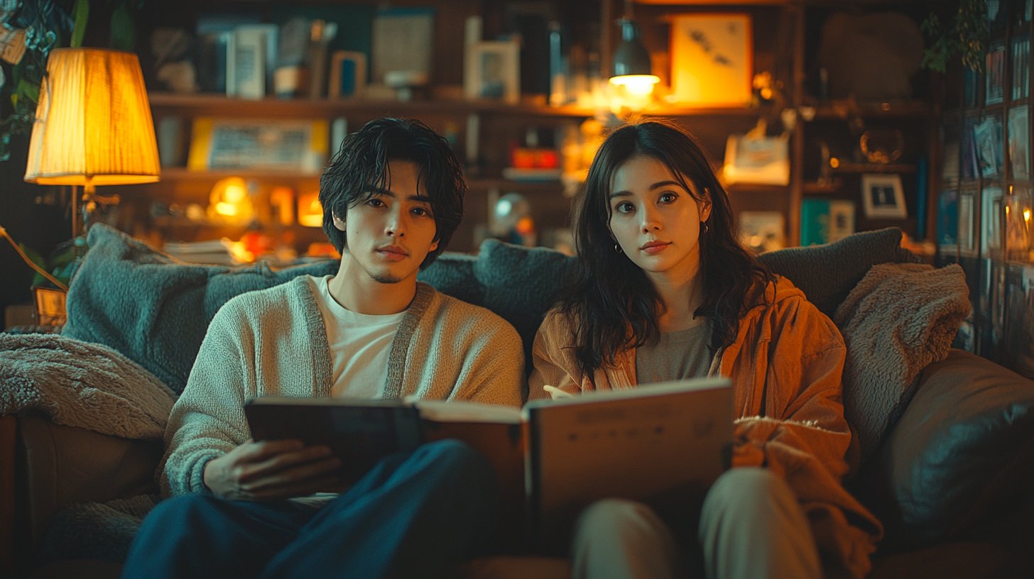 Una coppia comodamente impegnata nei propri hobby a casa.