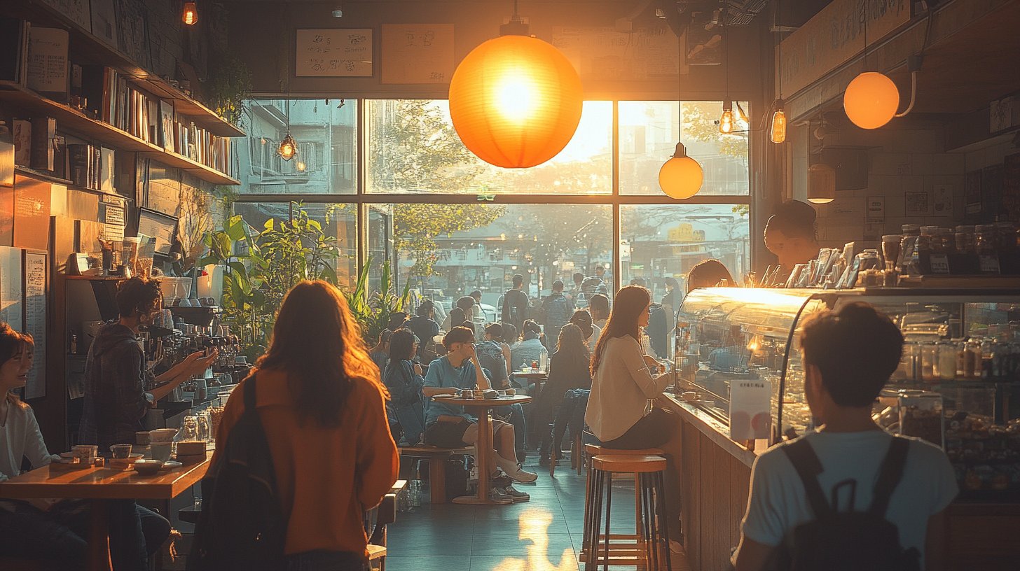 Vielfältige Paare genießen lebhafte soziale Interaktionen in einer dynamischen Stadt.