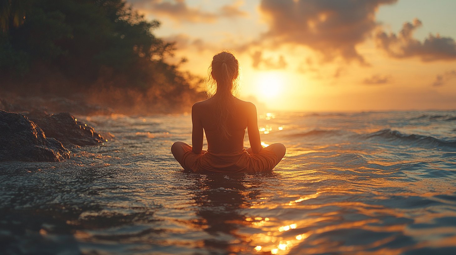 Una scena serena di una persona seduta tranquillamente nella natura, baciata dalla calda luce del sole come primo passo verso la guarigione.