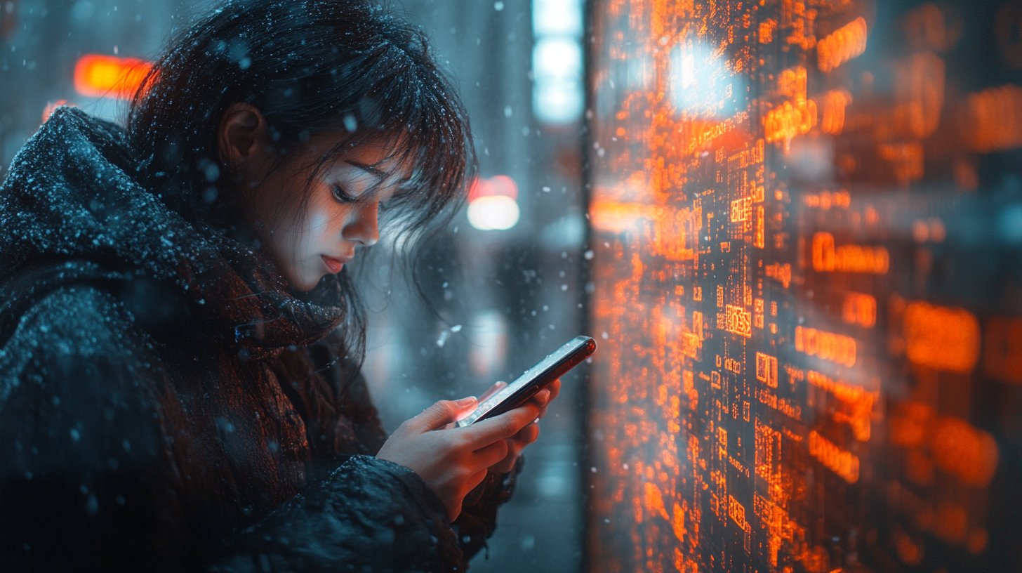 Un individu regarde son téléphone, en quête de validation sur les réseaux sociaux.