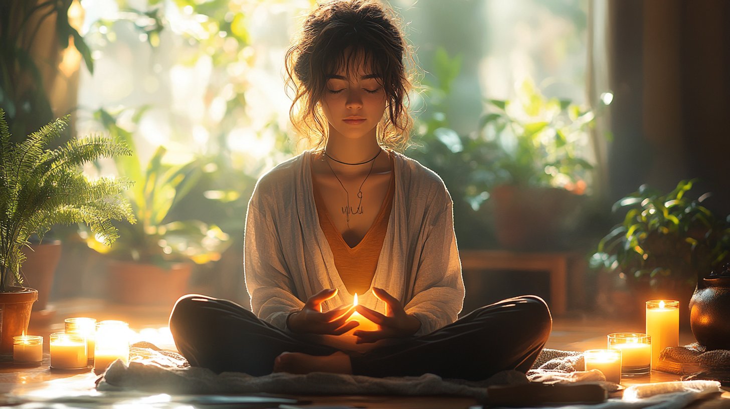 Ein ruhiger Moment der Selbstfürsorge in einem gemütlichen Raum.