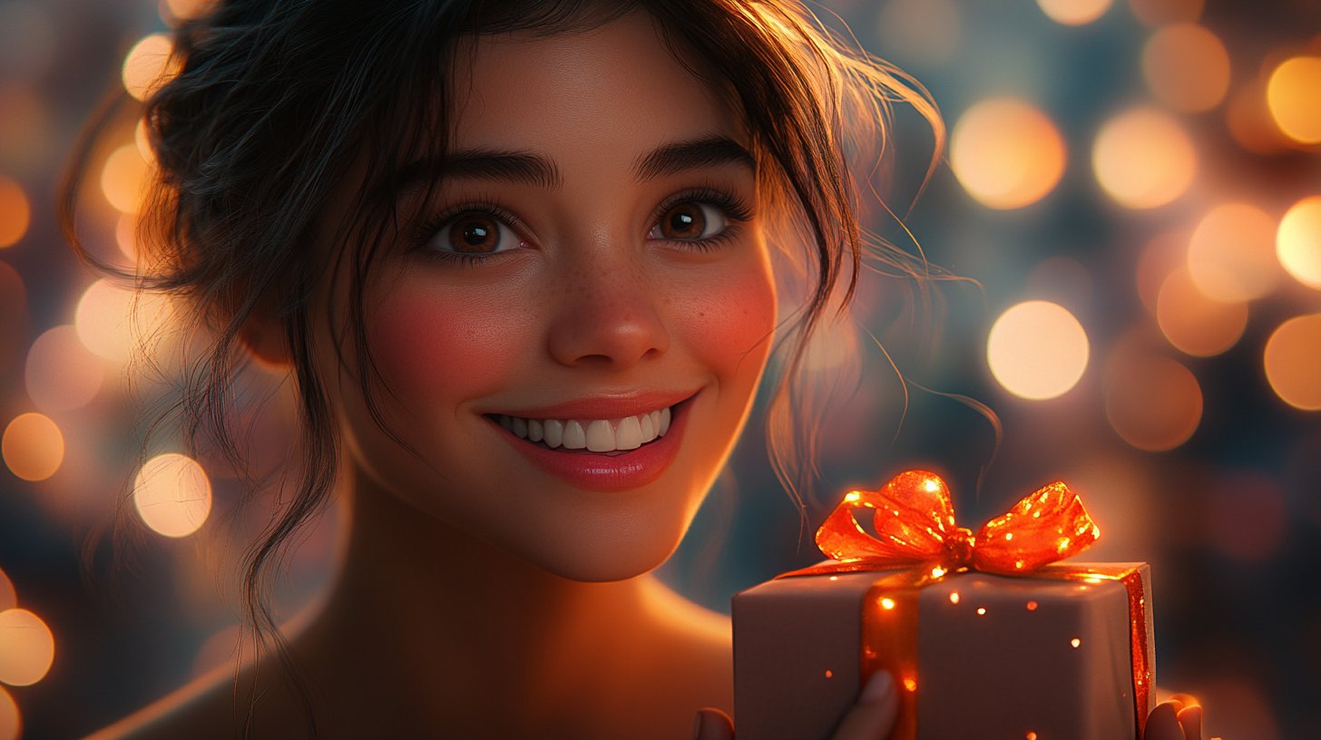 Un moment tendre de surprise avec un petit cadeau plein d'amour.