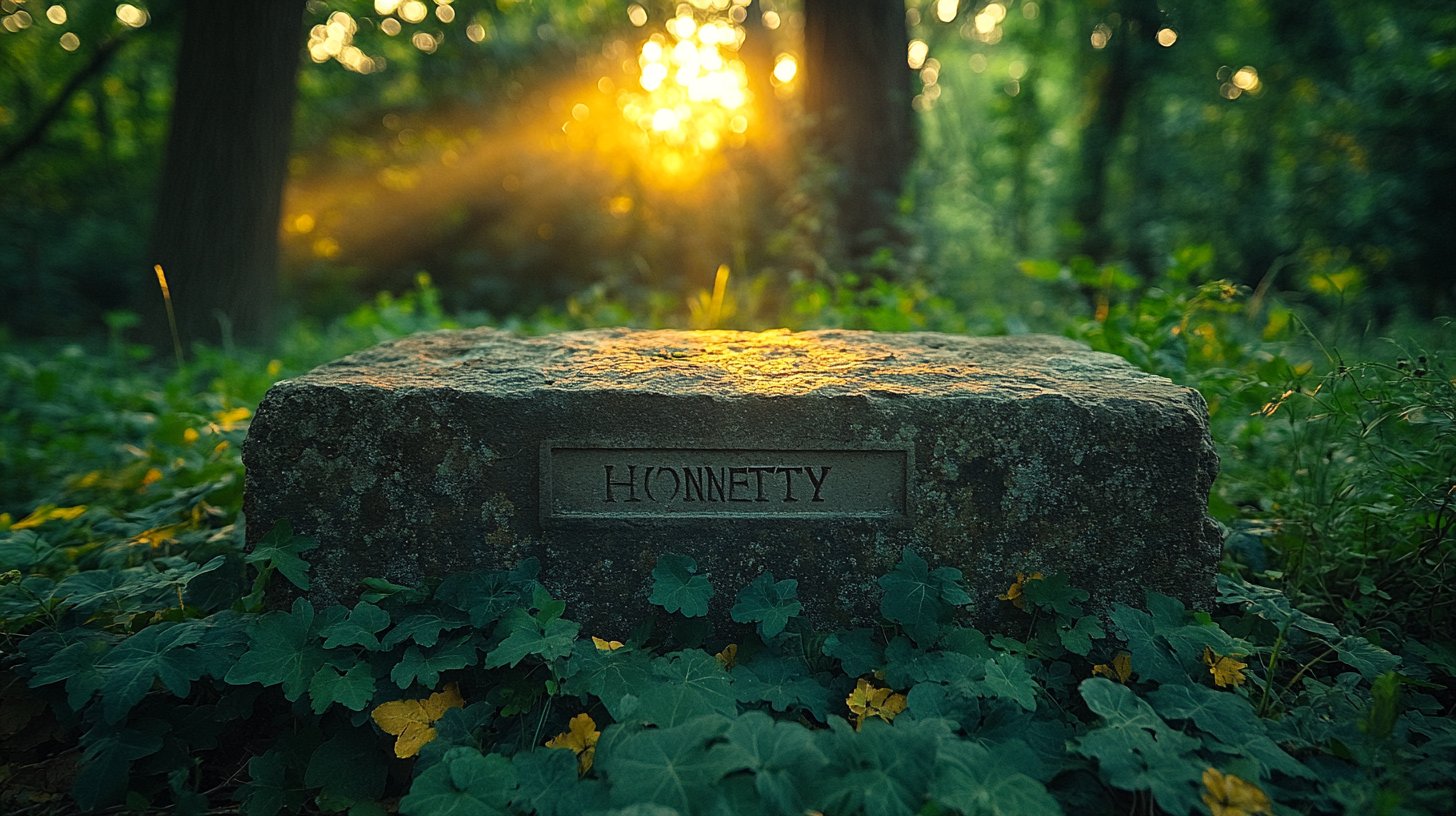 Una pietra robusta incisa con 'Onestà' come fondamento delle relazioni.