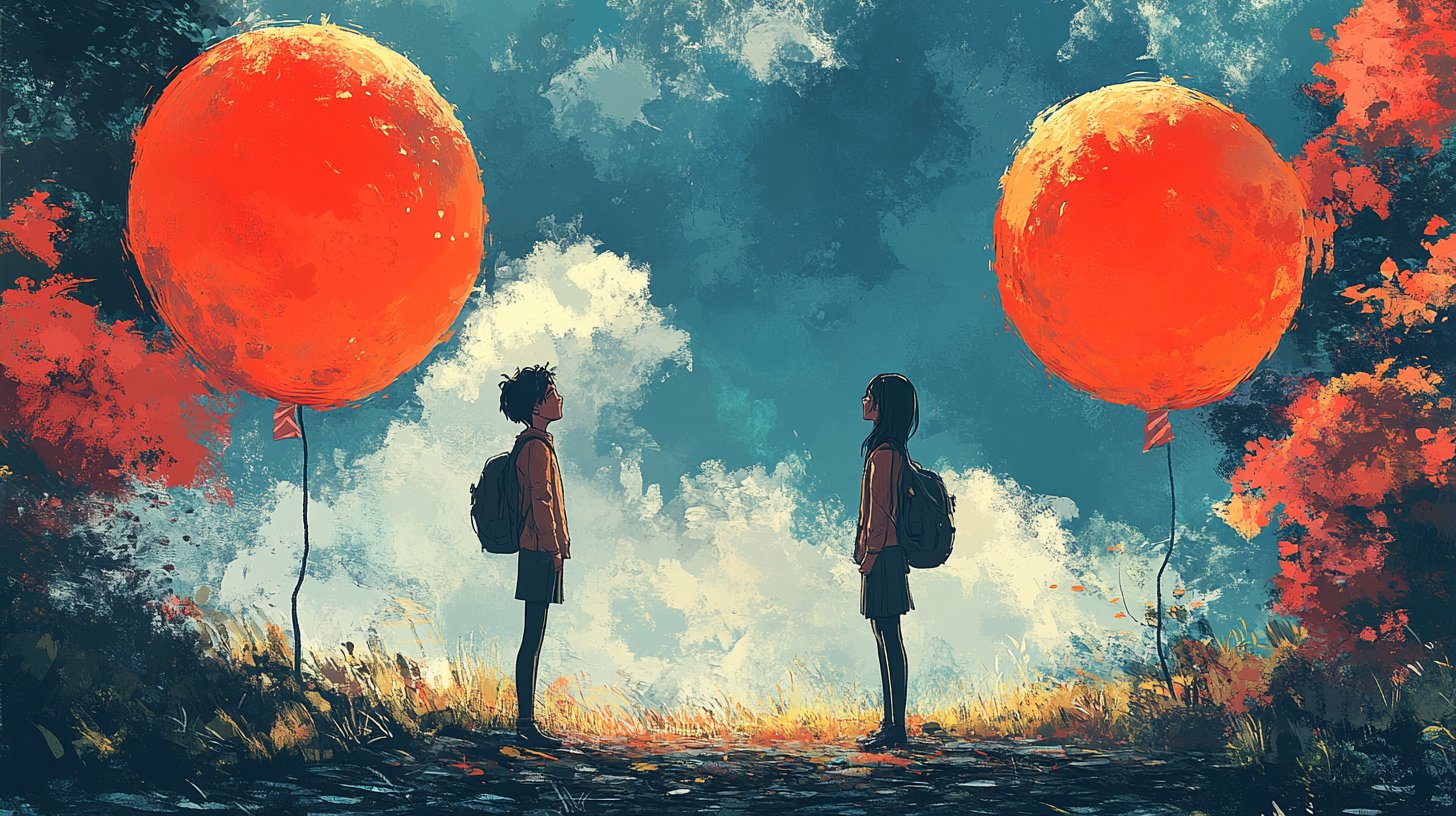 Eine humorvolle Illustration von verspielten Charakteren, die sich in witzigen Dialogen verlieren und dabei fröhliche Farben verwenden.