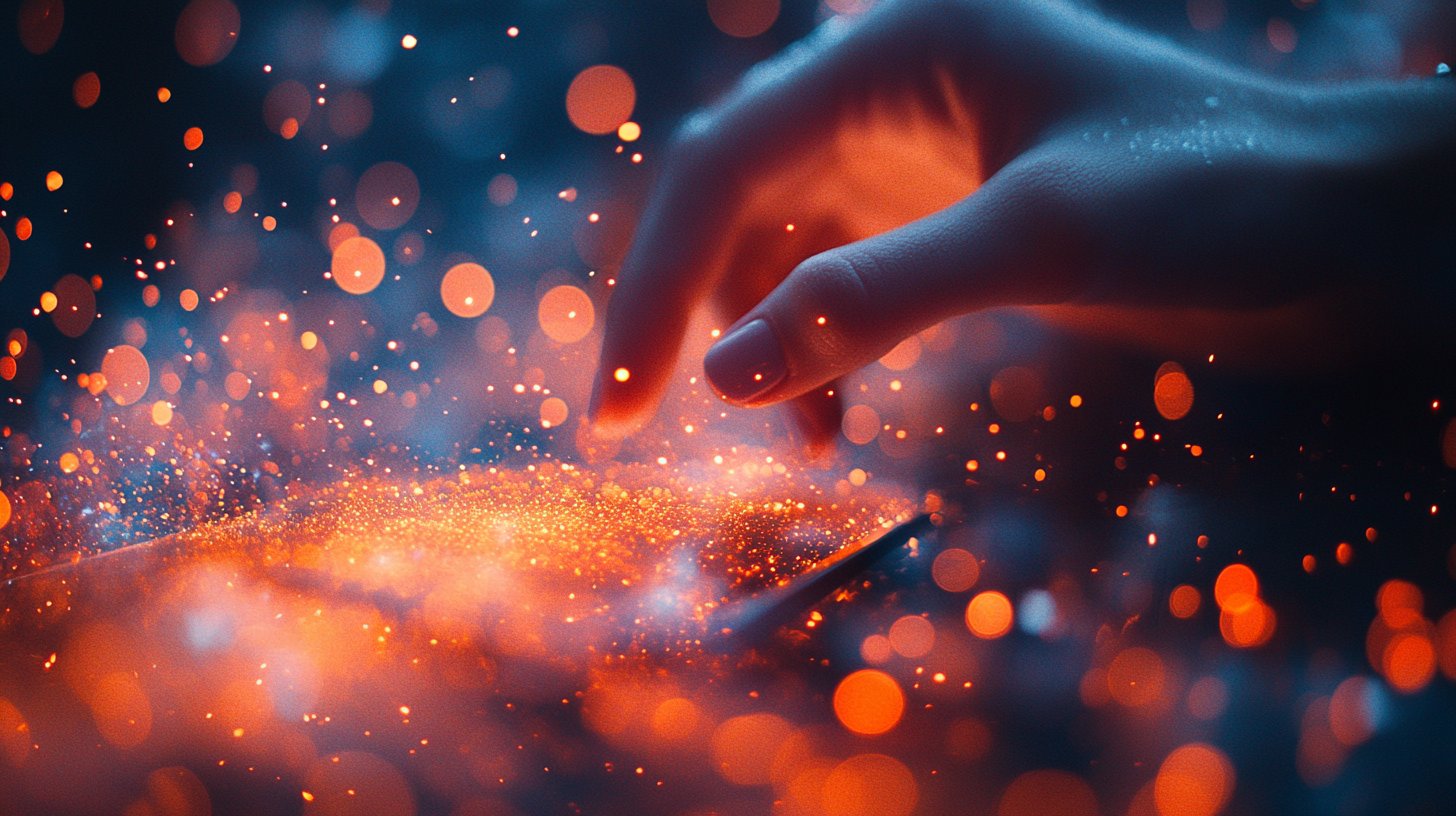 Représentation abstraite d'un téléphone avec des bulles de message éparpillées.