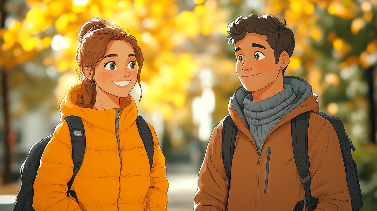 Deux personnes expriment des émotions différentes dans une conversation au parc.