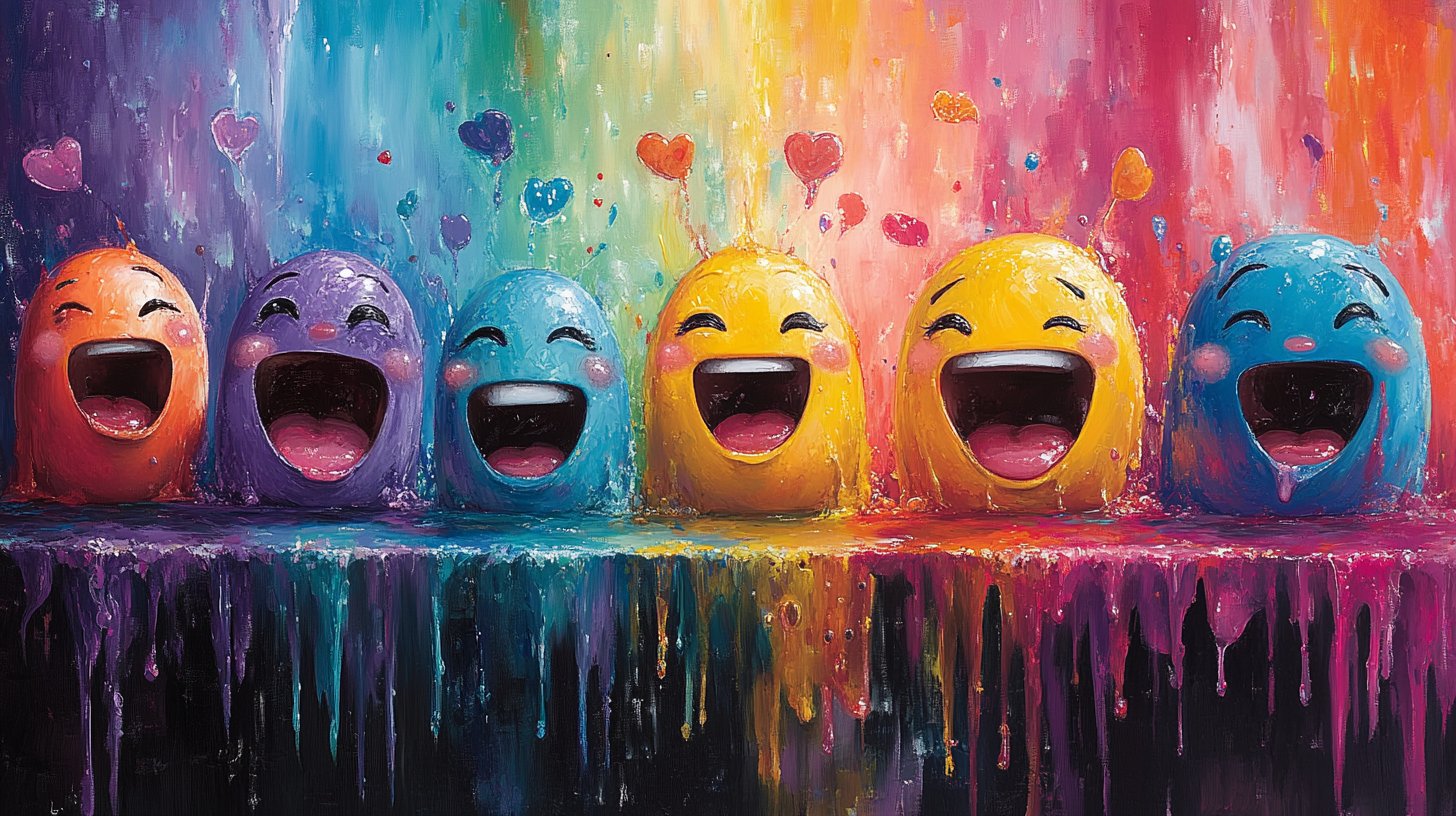 Eine lebendige Illustration von Textnachrichten voller bunter Emojis.