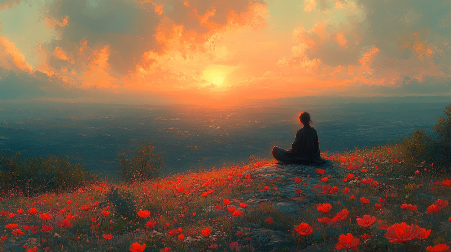 Eine einsame Person auf einem Hügel, die in die Ferne schaut.