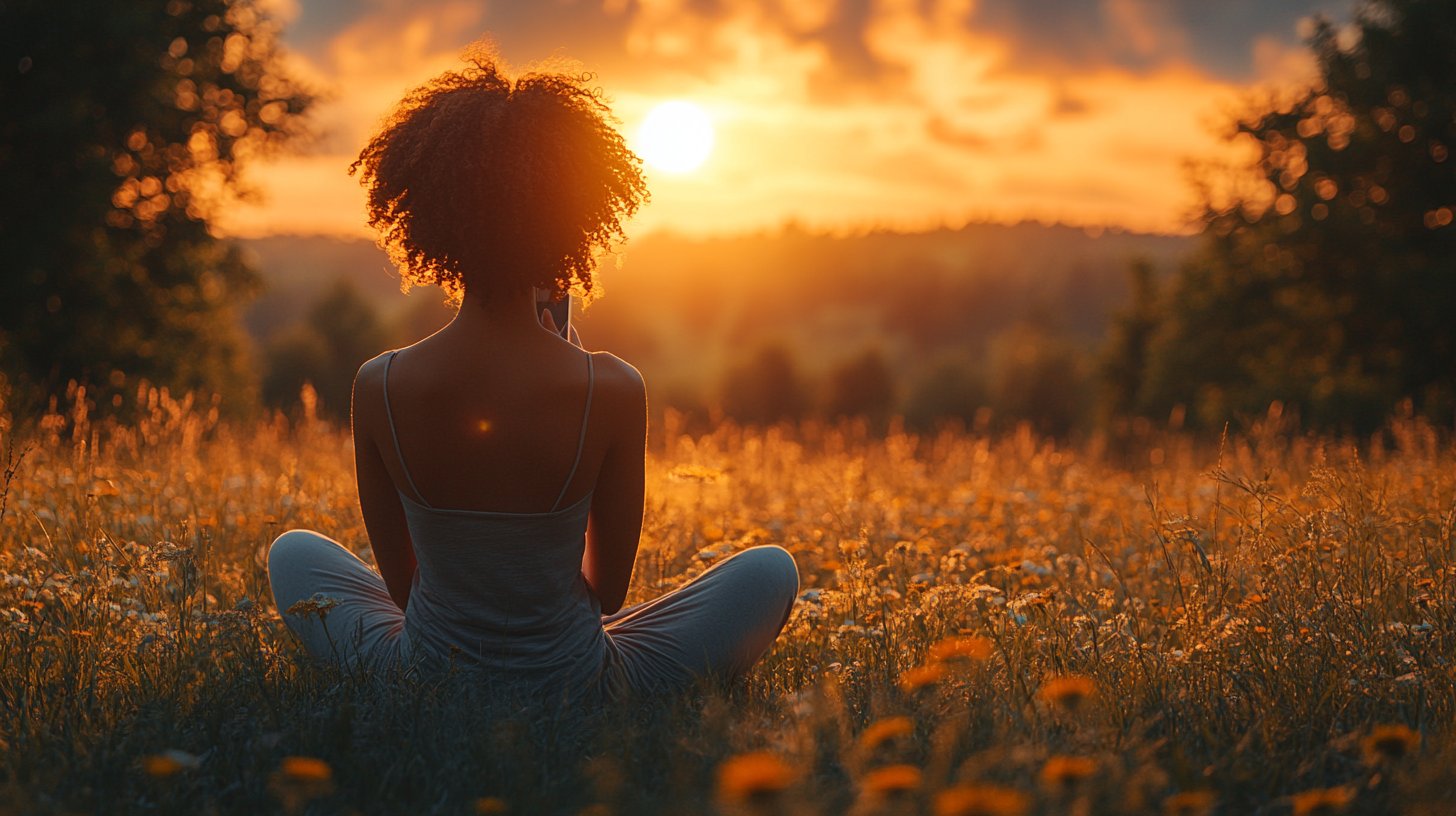 Eine Person denkt über einen Anruf nach, umgeben von der Ruhe der Natur und einem sanften Wind.