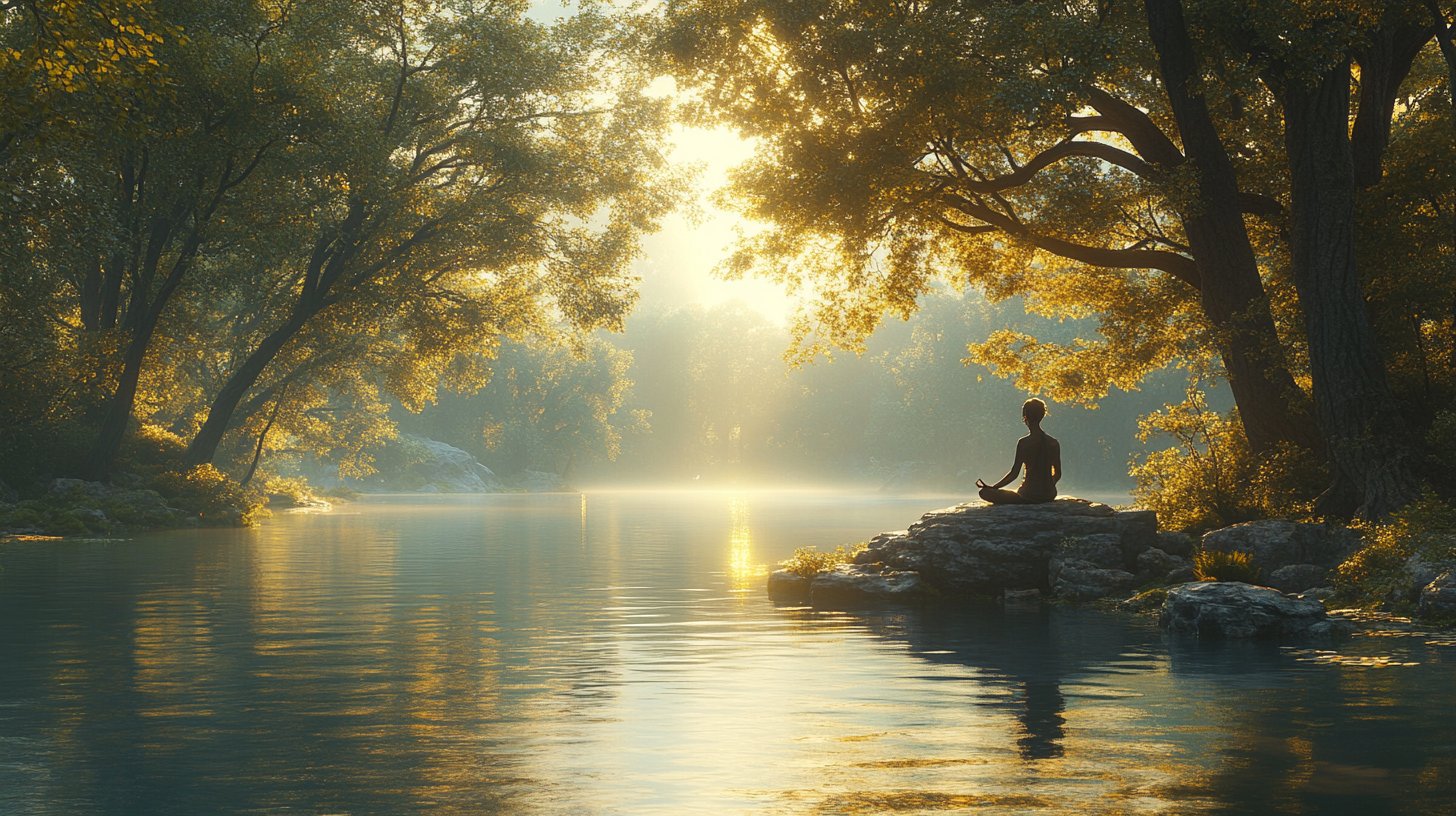 Meditation am ruhigen See: Selbstfürsorge und Einkehr.