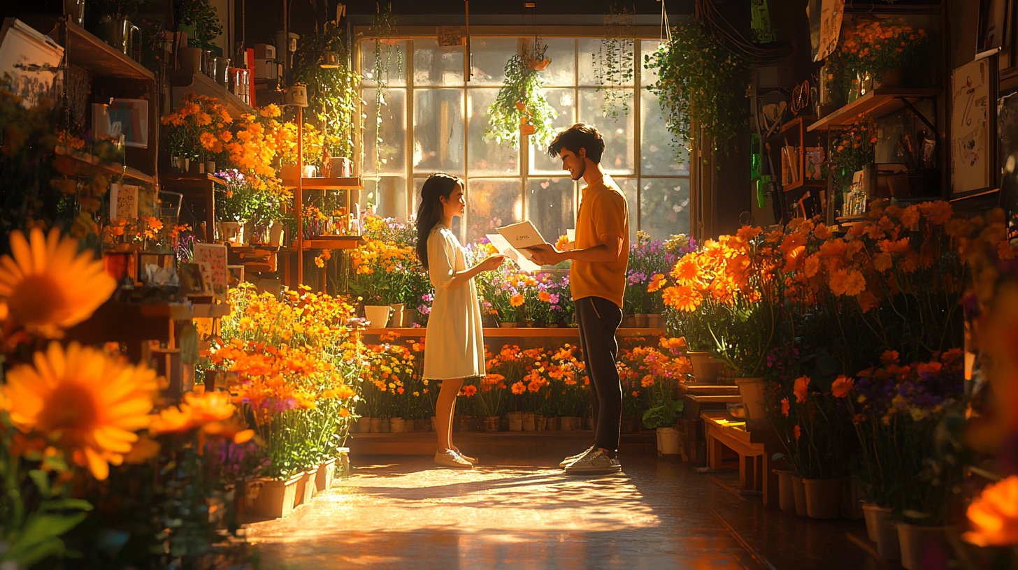 Ein Mann überrascht seine Partnerin mit kleinen, liebevollen Geschenken.