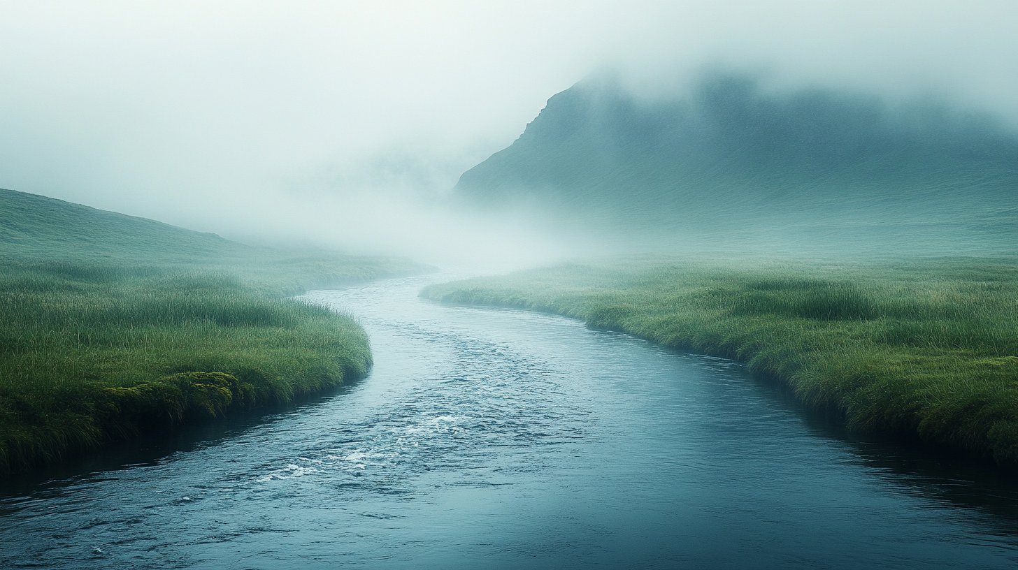 A serene landscape with a winding river symbolizing letting go.