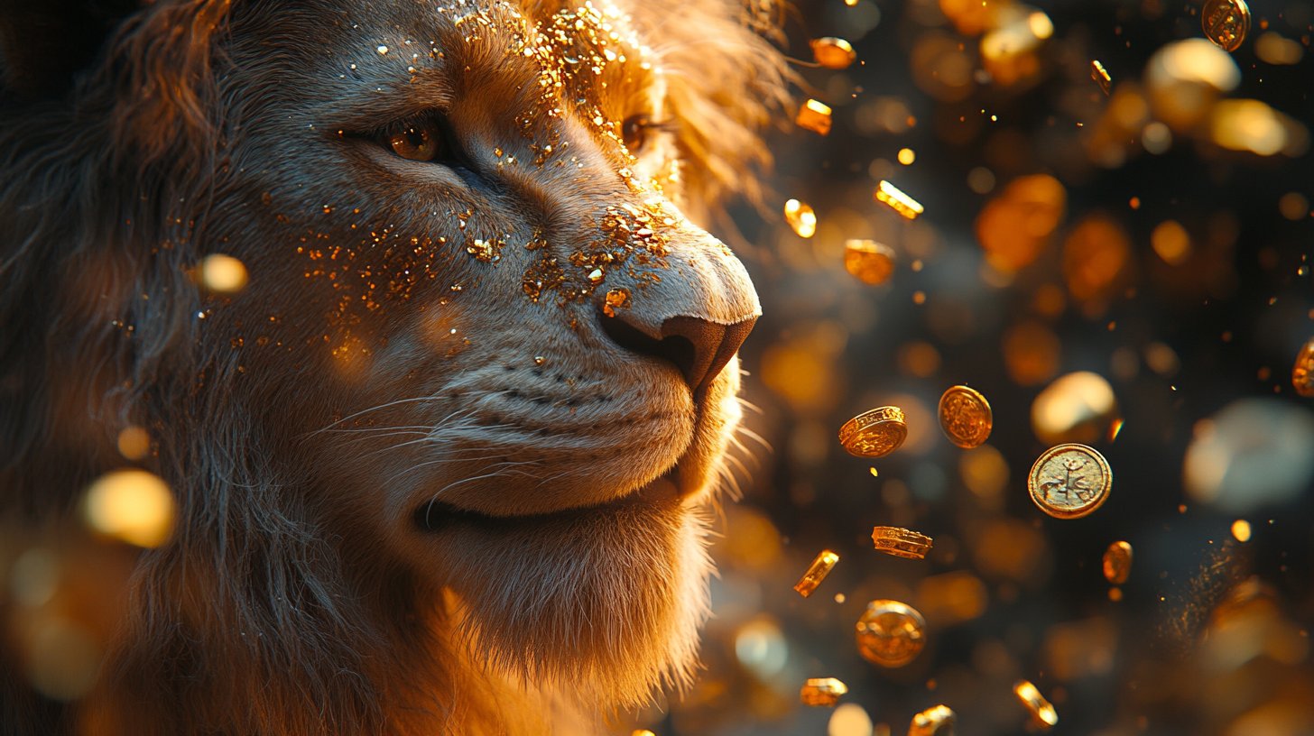 Un leone nello specchio che riflette un'espressione egoistica.