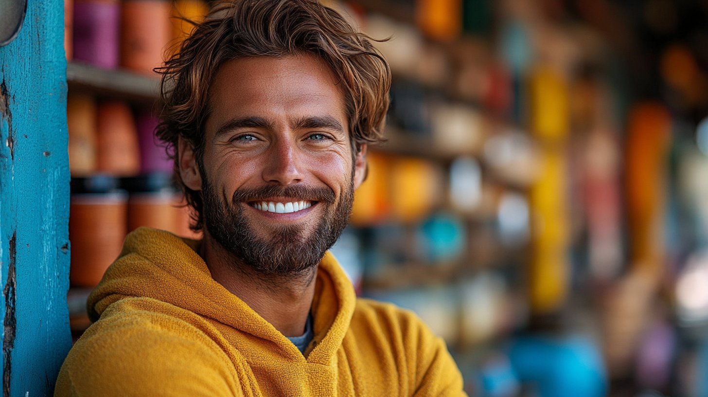 Une femme confiante qui inspire avec un sourire chaleureux.