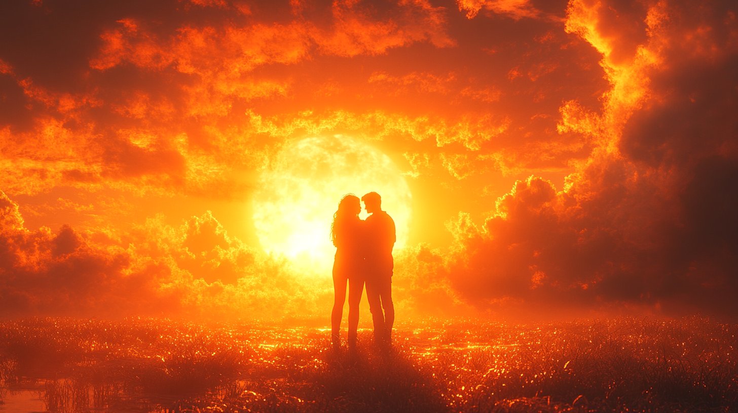 Eine ermutigende Umarmung zum Sonnenuntergang, die Unterstützung bietet.