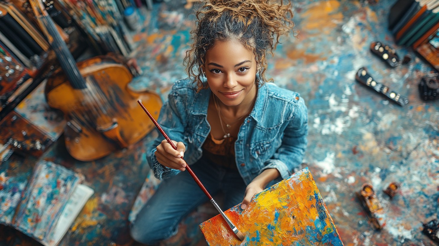 Kreativ und inspiriert im bunten Arbeitsraum.