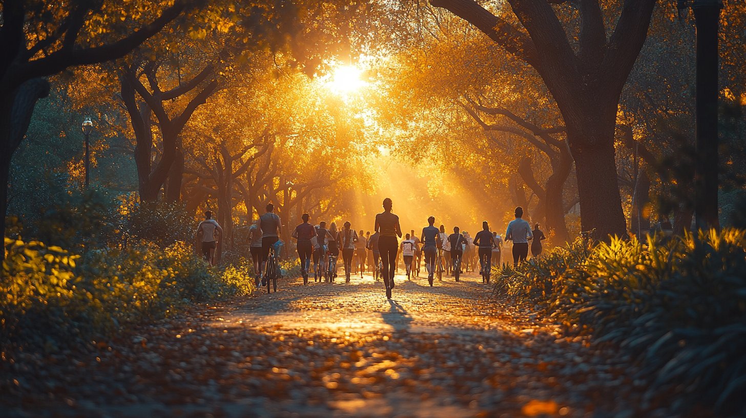 Eine lebendige Szene einer gesunden Lebensweise mit joggender Person in der Natur.