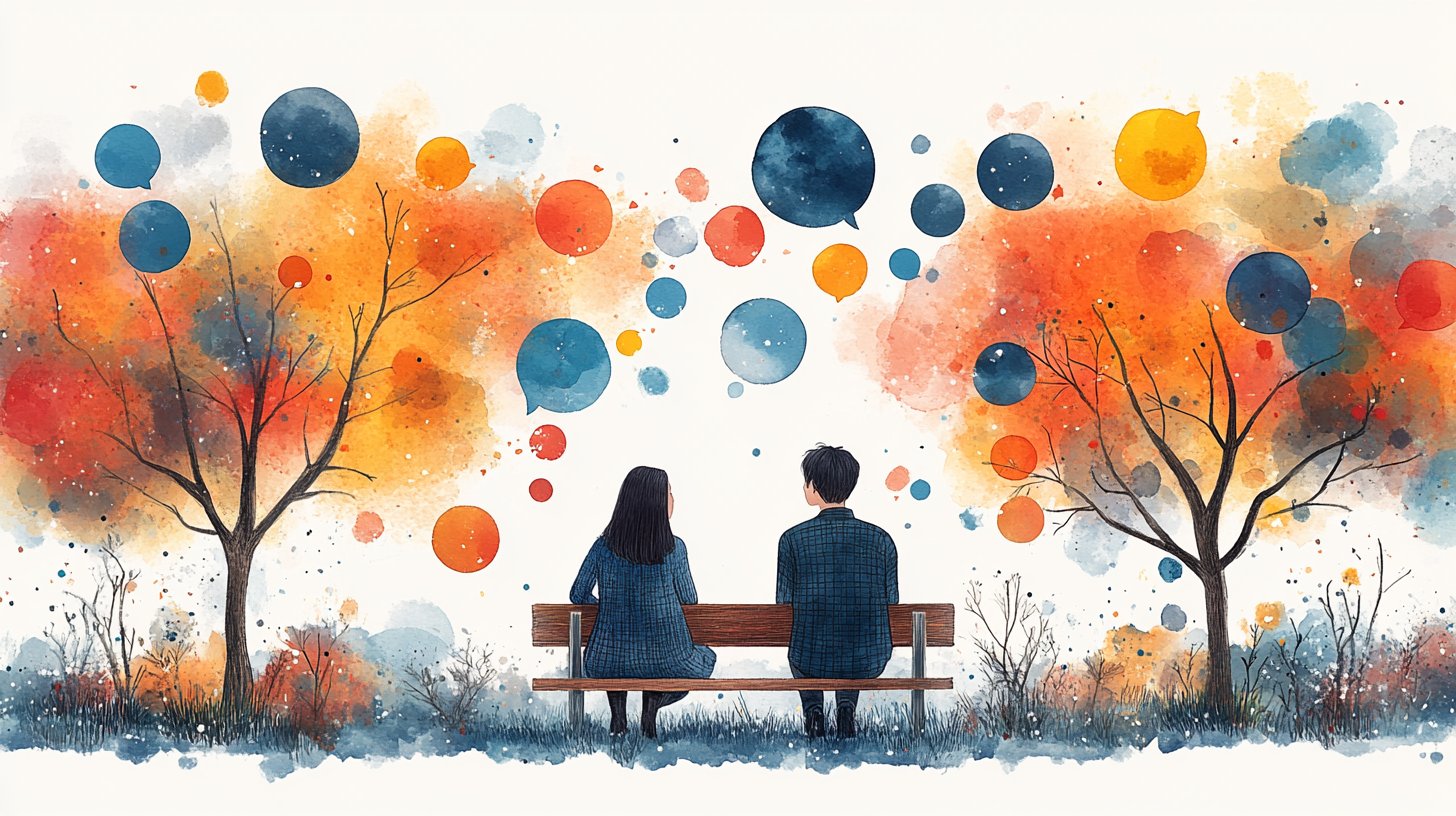 Ein Paar, das im Gespräch verbunden ist.