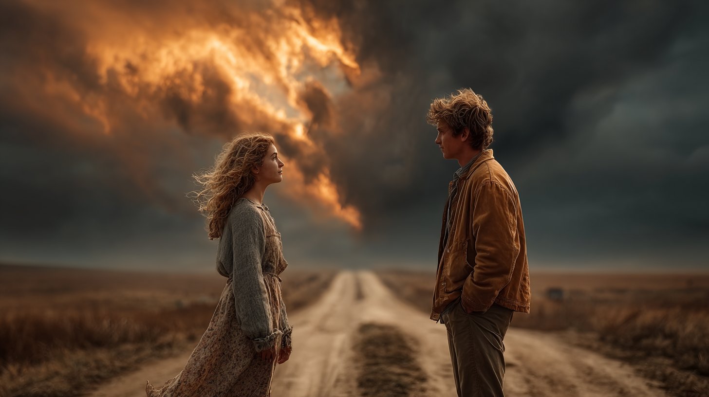 Ein Paar an einer Weggabelung, voller Hoffnung füreinander.