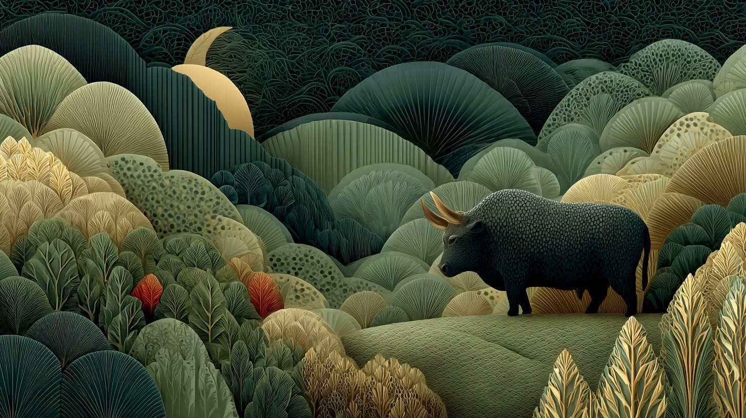 Ruhiges Bild des Stiers, das Loyalität und Resilienz verkörpert.