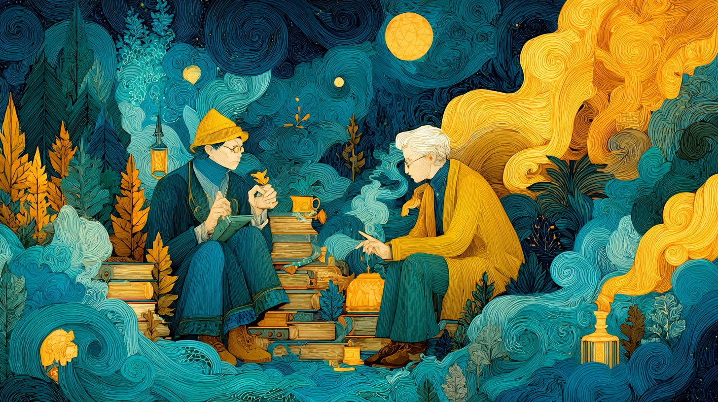 Neugierige Darstellung der Zwillinge im Gespräch, die Kommunikation symbolisiert.