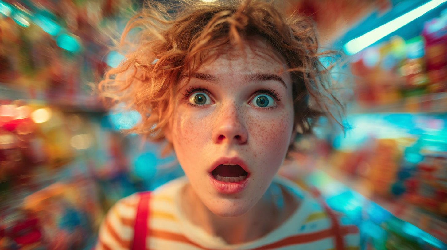 Impulsiv kaufen unter Lichtern.