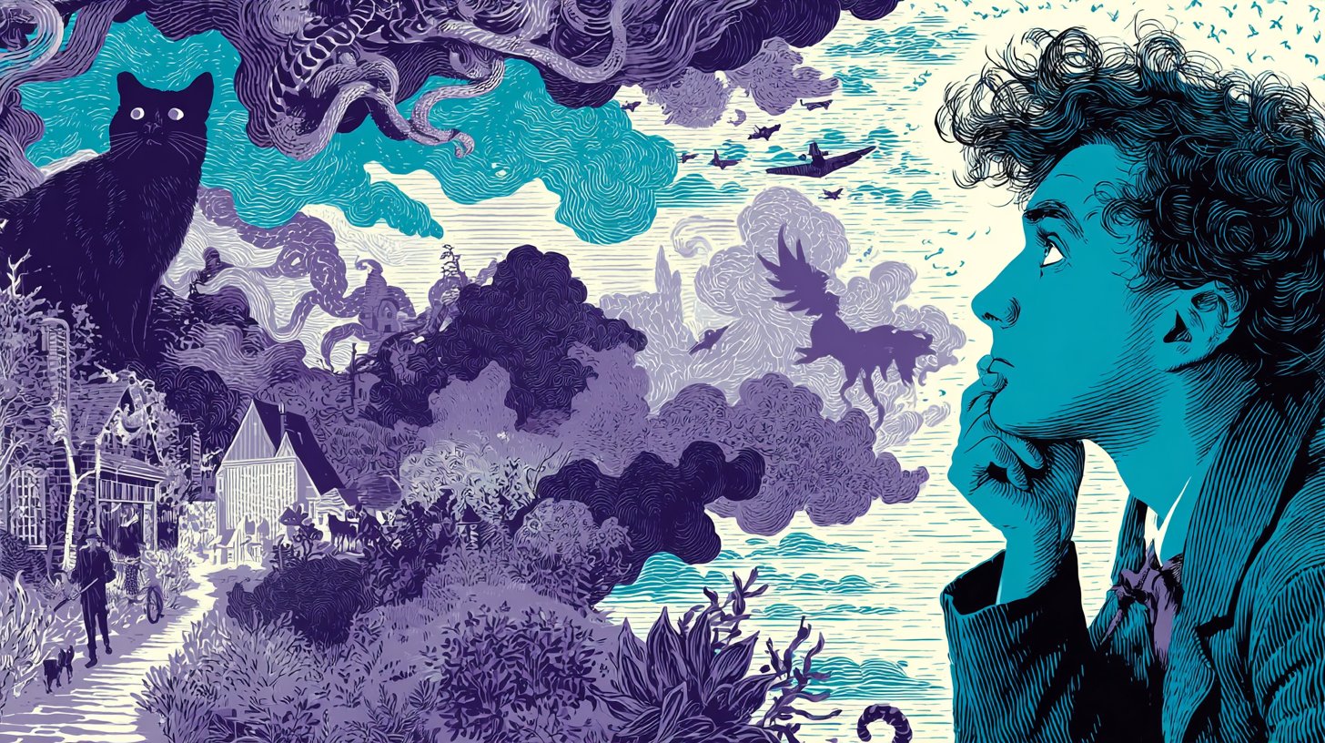 Eine nachdenkliche Figur, die in die Ferne schaut, umgeben von Verwirrung.