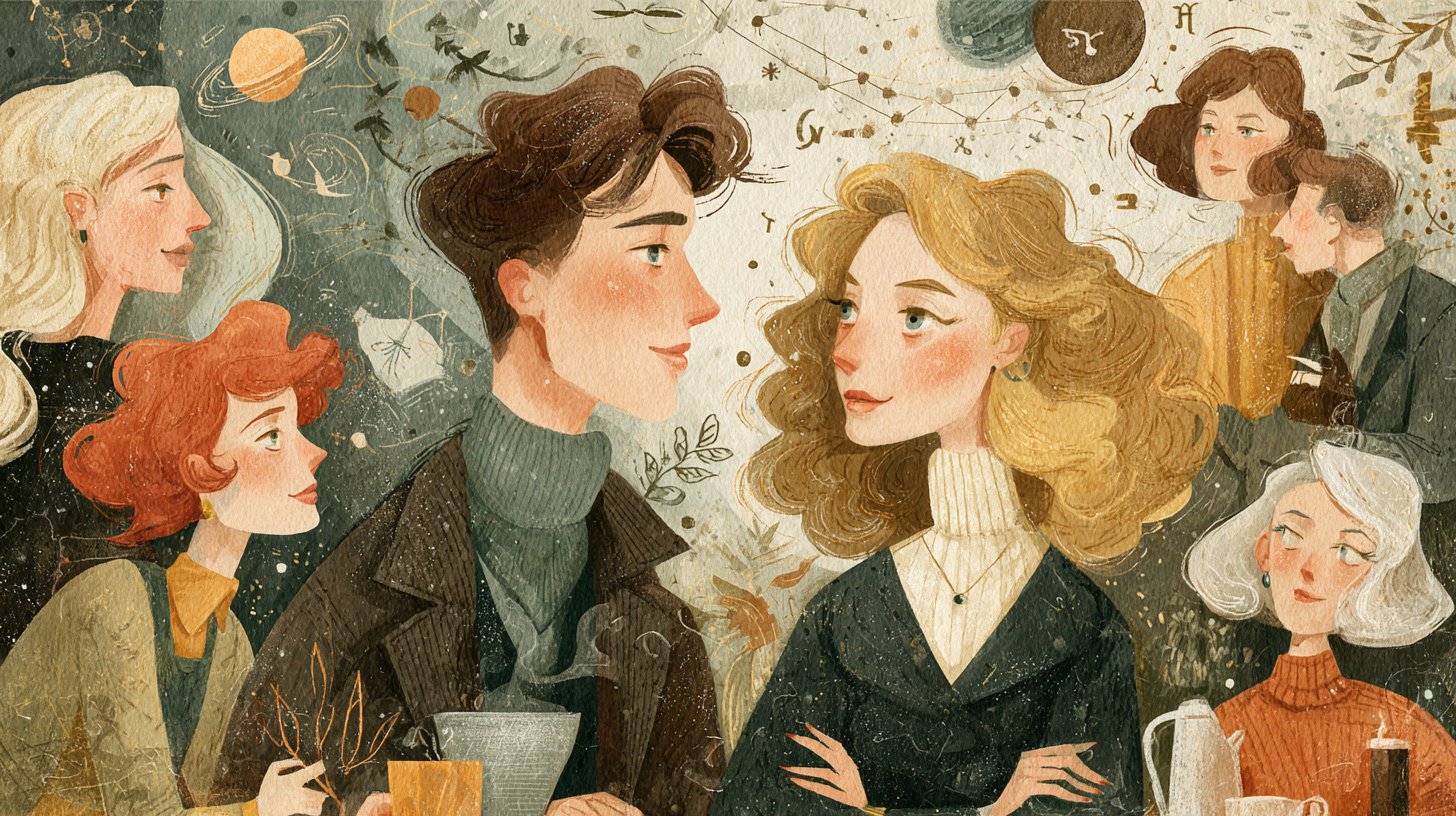 Sternzeichen in sozialen Momenten dargestellt.