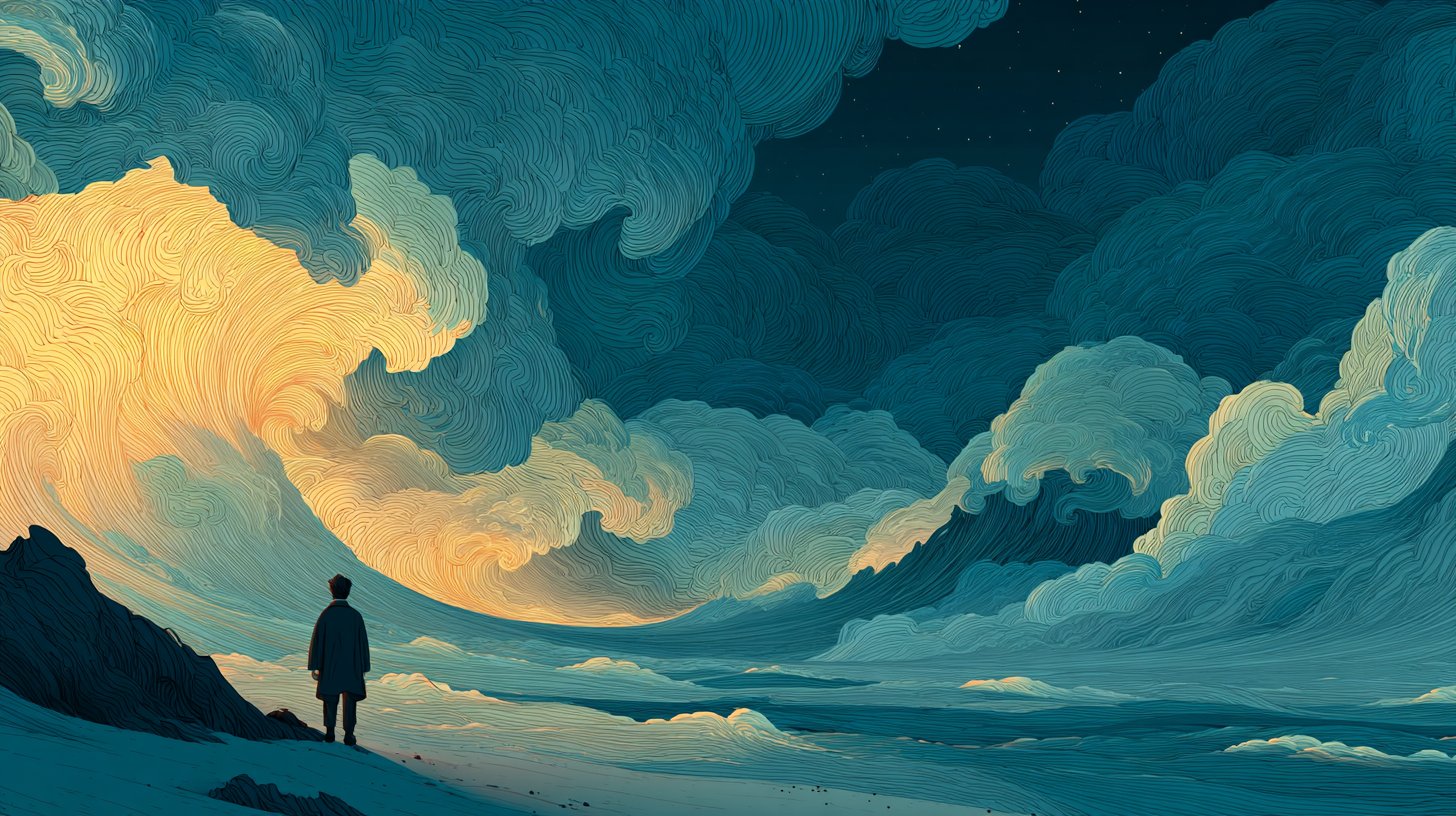 Une représentation poignante d'un Cancer, englouti dans des vagues d'émotions et le poids de ses sentiments.