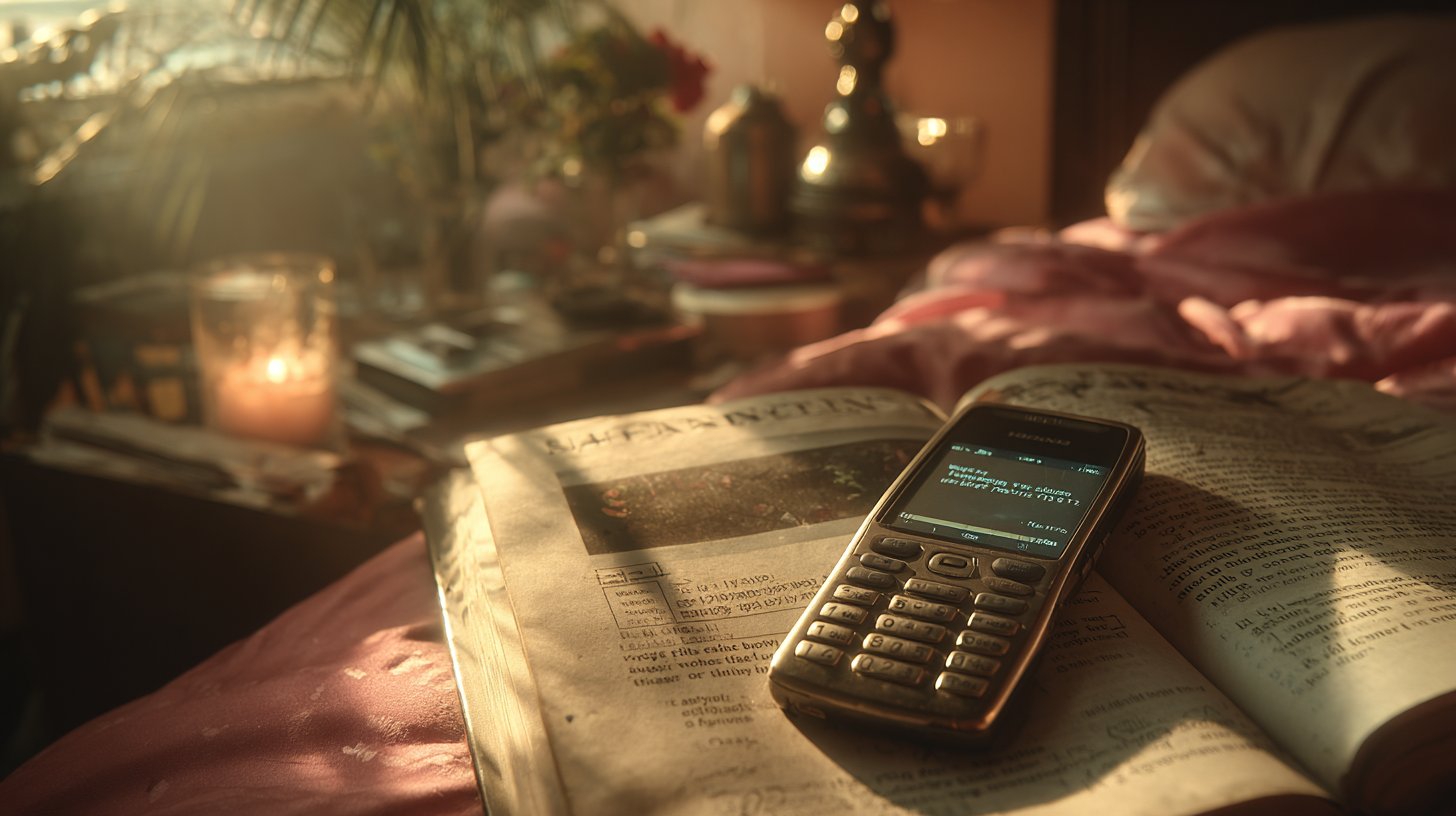 Ein Handy mit ungelesenen Nachrichten in einem schwach beleuchteten Raum.