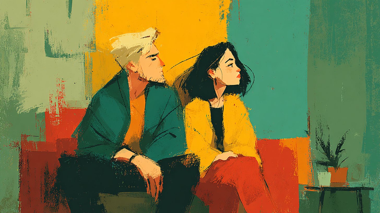 Ein Paar sitzt abgewandt und in Gedanken versunken.