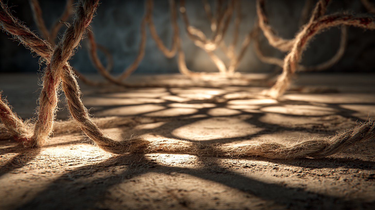 Ein Labyrinth aus Gesprächssträngen, das Missverständnisse darstellt.