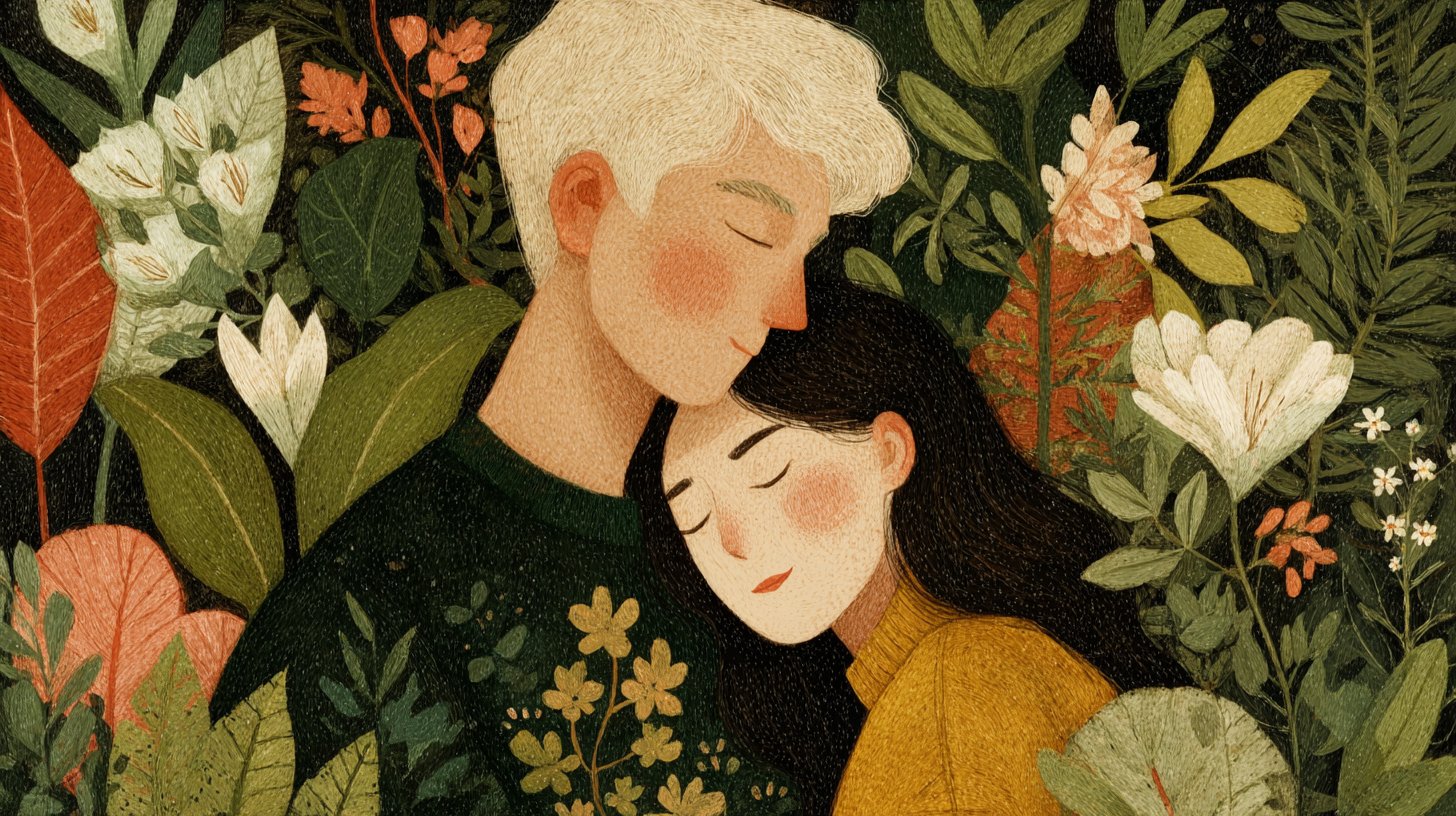 Vielfältige Kuschelpositionen künstlerisch dargestellt, die Verbindung und Emotionen zeigen.