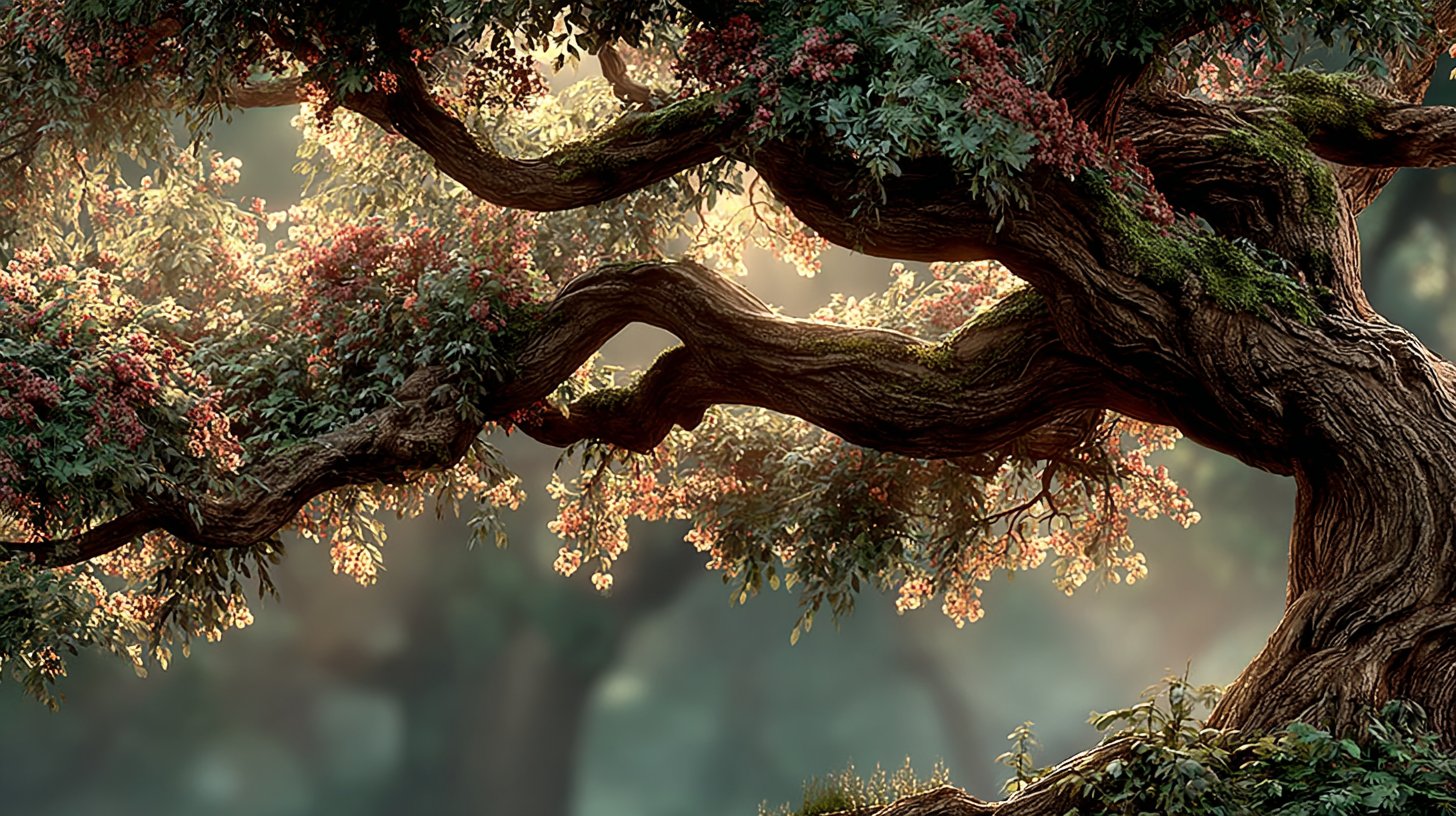 Ein symbolischer Familienstamm, der Heilung und Zusammenhalt darstellt.