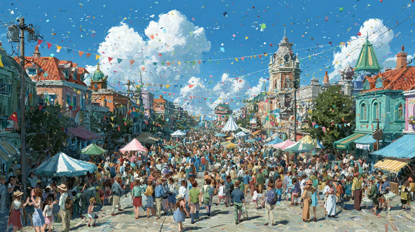 Eine lebhafte Festivalszene, die den Zwillinge darstellt.