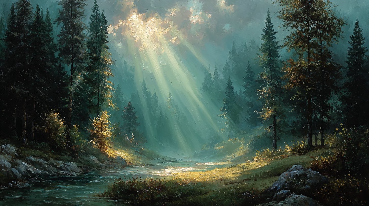 Beruhigende Komposition, die Harmonie und Spiritualität in einem friedlichen Landschaftsbild zeigt.