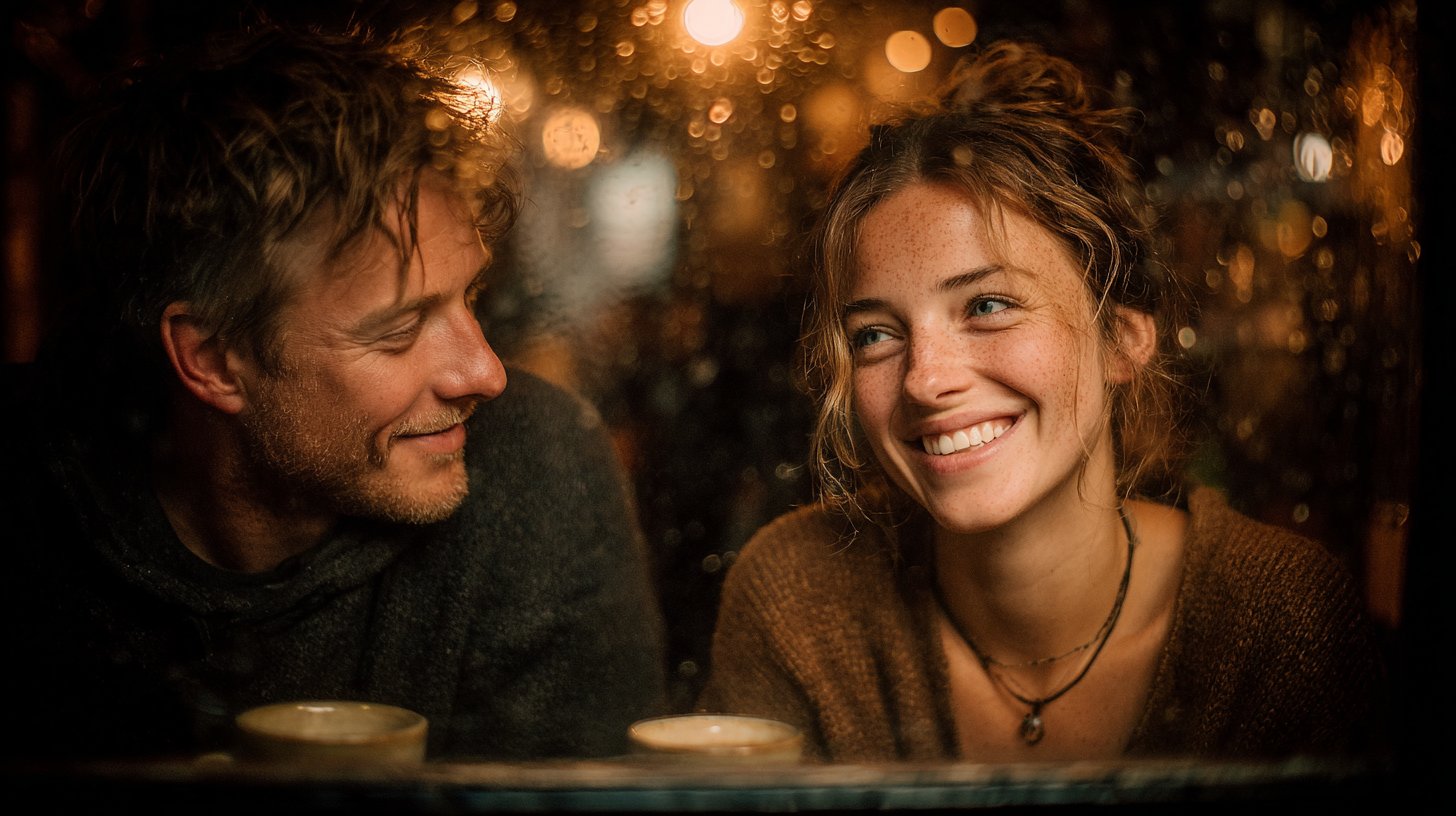 Ein Paar führt ein tiefes Gespräch bei Kaffee.