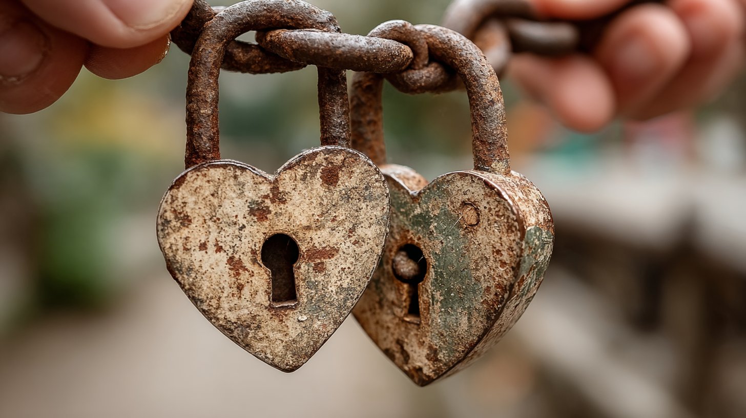 Zwei Hände halten ein herzförmiges Schloss.
