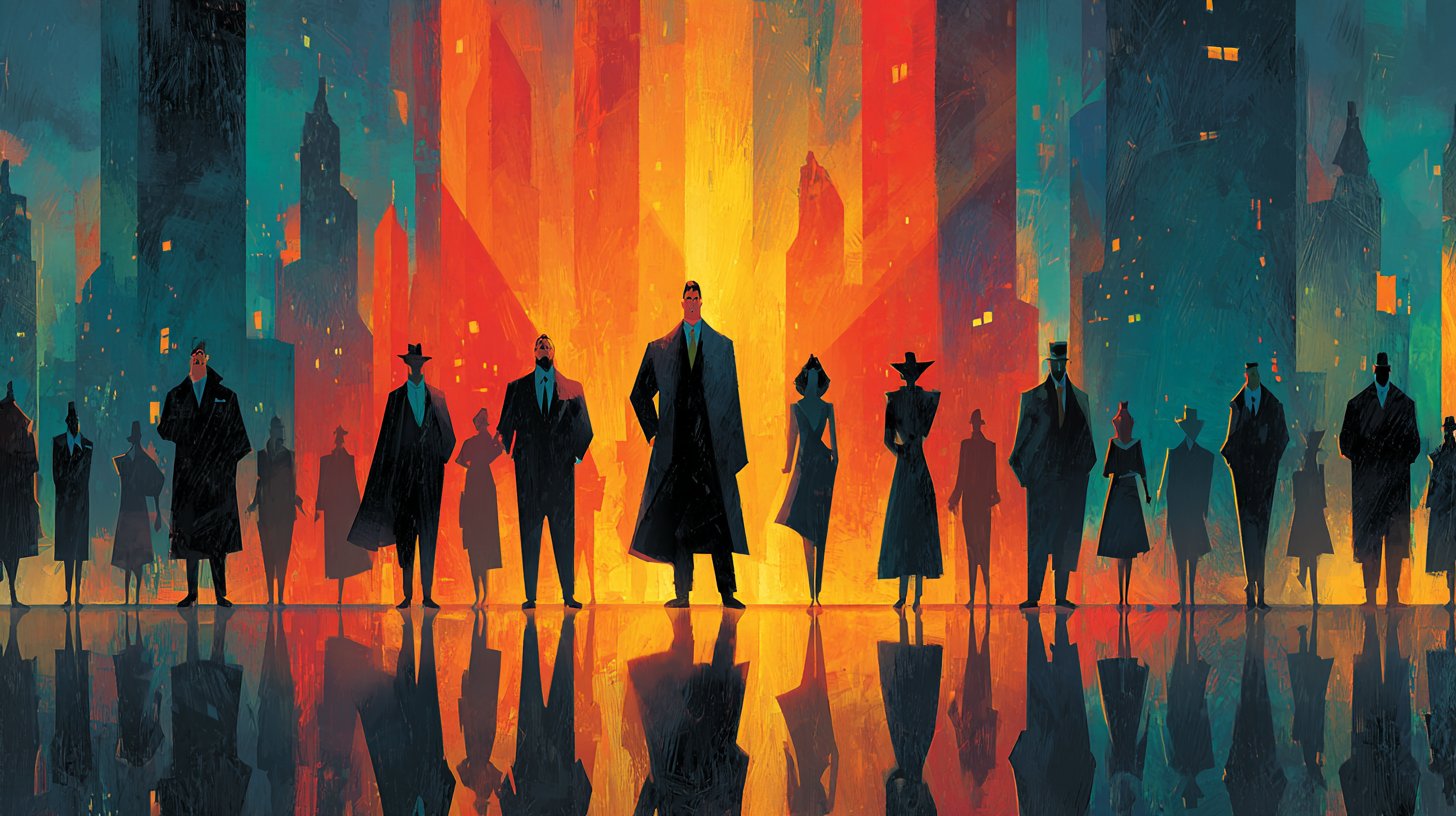 Ein selbstbewusster Mann in einer dynamischen Pose in einer lebhaften Stadt.