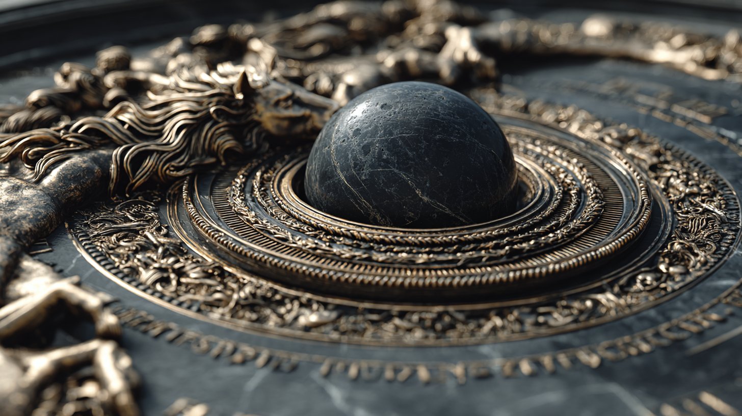 L'éclipse solaire projette des ombres sur des symboles zodiacaux, symbolisant la transformation.