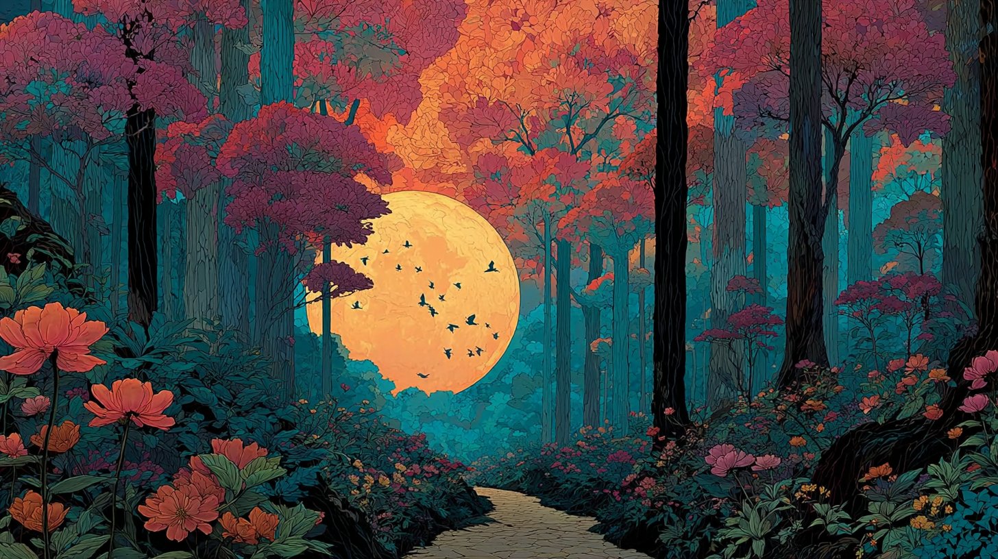 Un paysage vibrant baigné de lumière d'éclipse, symbolisant des opportunités émergentes.