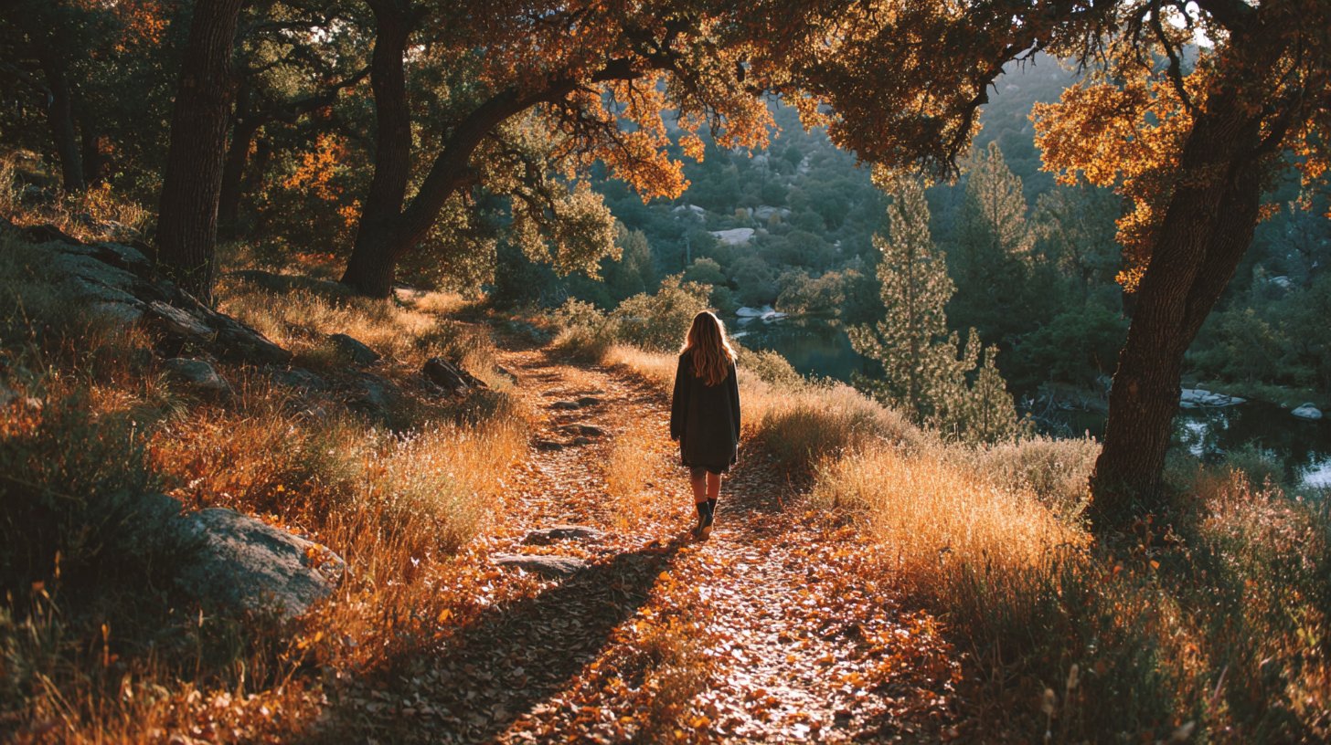 Eine Frau, die einem sanften Weg folgt.