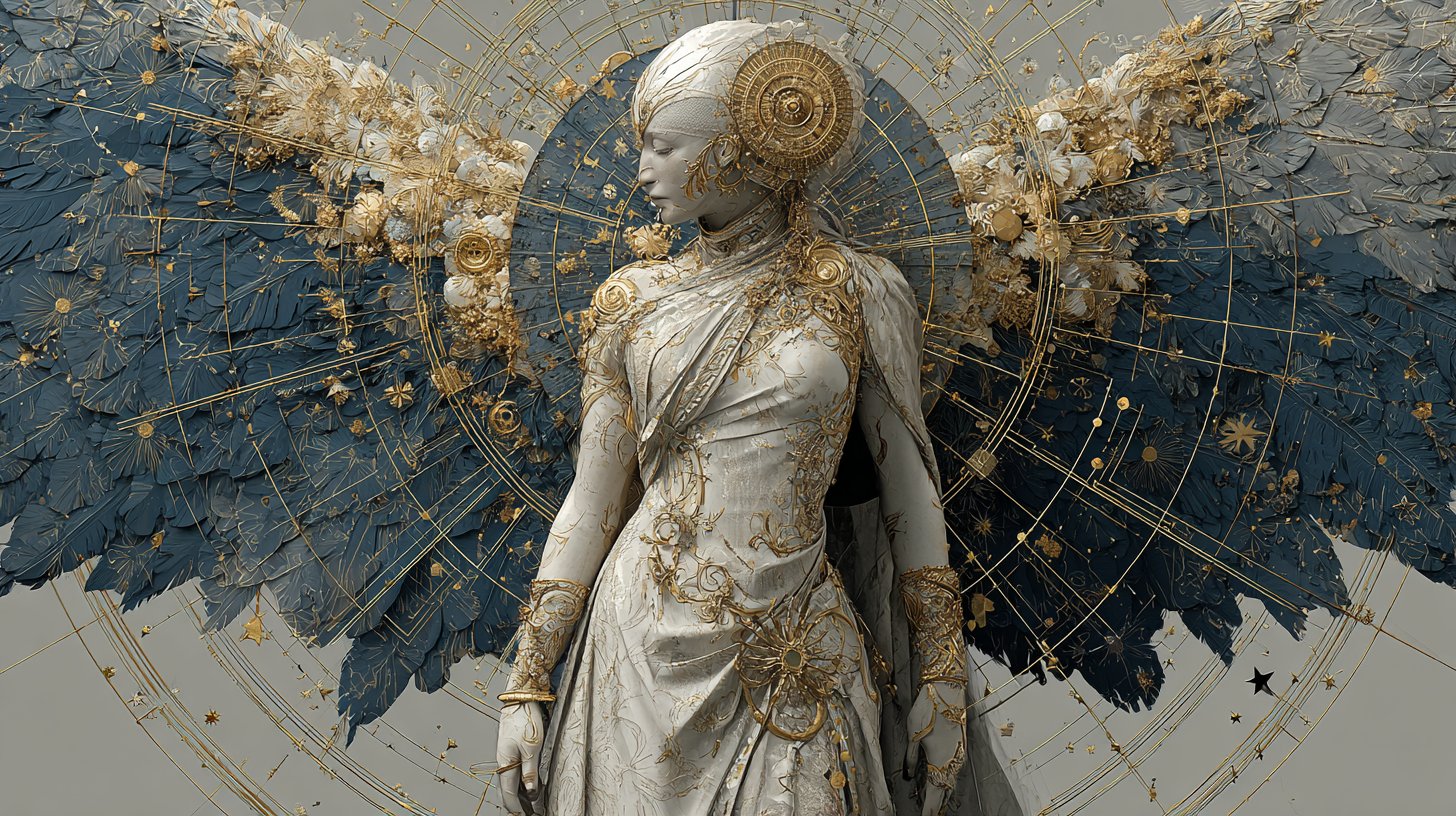 Une figure angélique irradie sagesse et clarté.