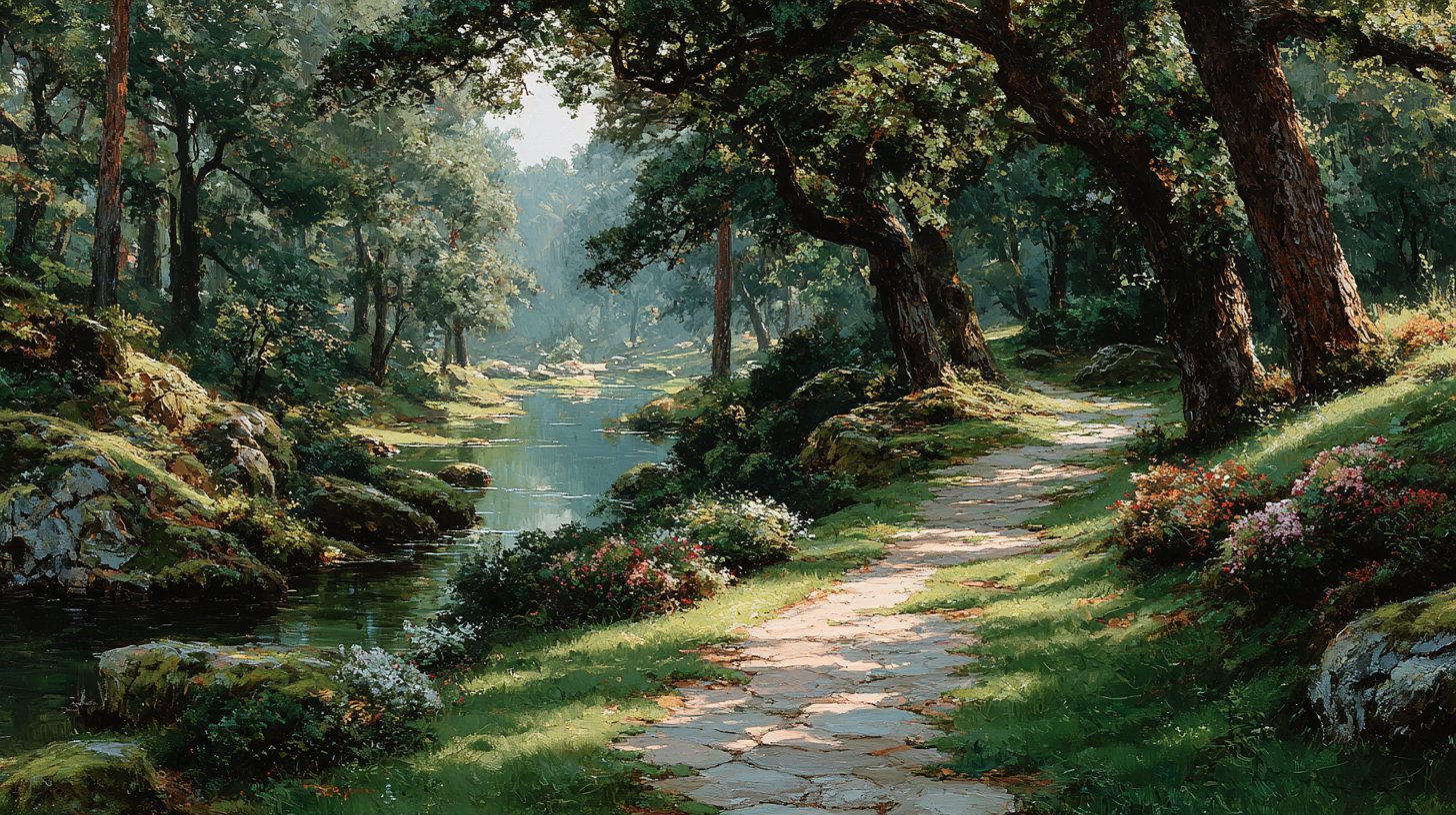 Ein wendiger Pfad durch einen ruhigen Wald, der den Heilungsweg symbolisiert.