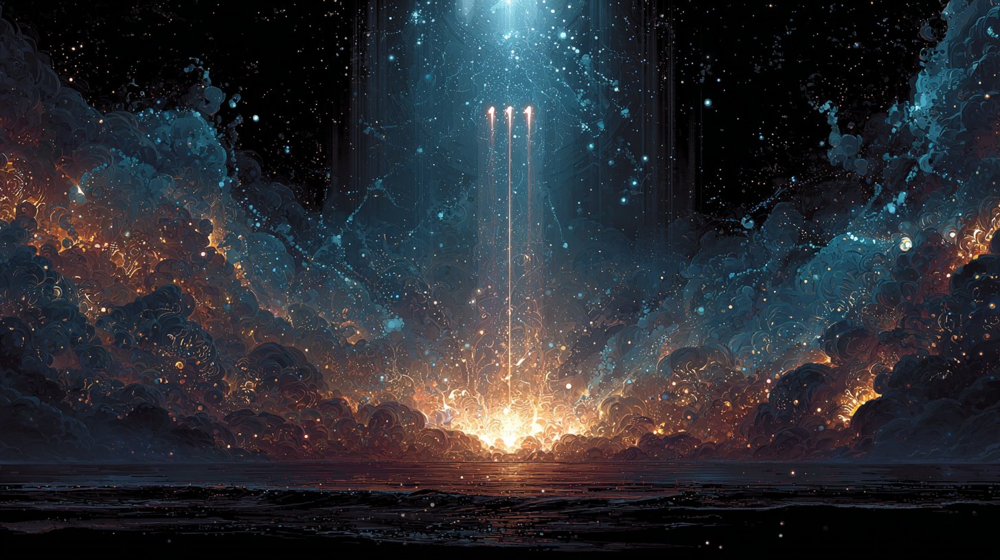 Un'interpretazione artistica del numero 111 circondata da elementi cosmici.